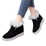 Womens Platform Hidden Wedge Sneake Zipper Ankle Boots Furry Velvet Comfy Shoes