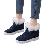 Womens Platform Hidden Wedge Sneake Zipper Ankle Boots Furry Velvet Comfy Shoes