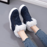 Womens Platform Hidden Wedge Sneake Zipper Ankle Boots Furry Velvet Comfy Shoes
