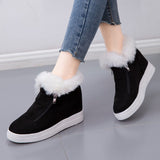 Womens Platform Hidden Wedge Sneake Zipper Ankle Boots Furry Velvet Comfy Shoes