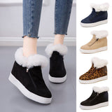 Womens Platform Hidden Wedge Sneake Zipper Ankle Boots Furry Velvet Comfy Shoes