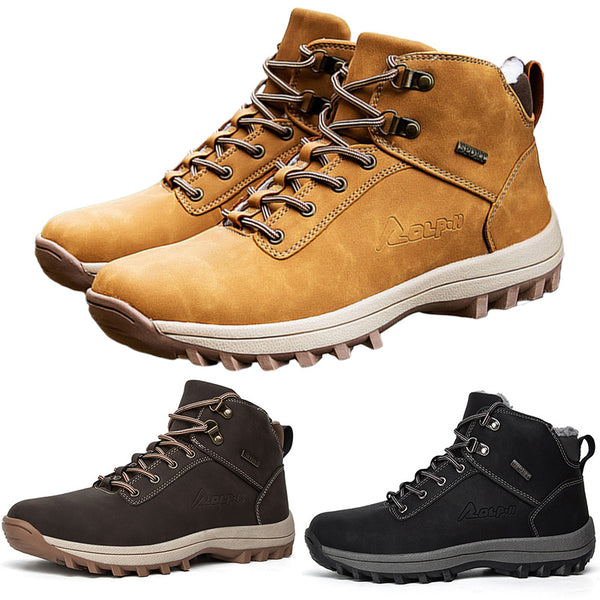 Mens Winter Ankle Boots Keep Warm Outdoor Short Boot Lace Up Flat High Top Shoes