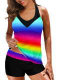 S-XL Women 2 Piece Tankini Swimsuit Set With Push Up Bra Padded Swimwear Beachwear Bathing Suit With High Waist Boyshorts
