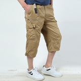 Mens Plain Solid Color Casual Cargo Pants Summer Straight Leg Capri Pants with Pockets