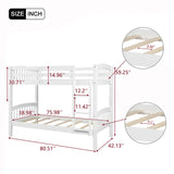 Gplesas Wooden Frame Twin Over Twin Kids Bunk Bed with Ladder & Fence White