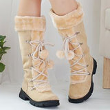 Long Black Boots for Women Mid Calf Boots Low Chunky Warm Cotton Lace Up& Zip