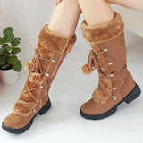 Long Black Boots for Women Mid Calf Boots Low Chunky Warm Cotton Lace Up& Zip