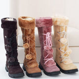 Long Black Boots for Women Mid Calf Boots Low Chunky Warm Cotton Lace Up& Zip