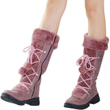 Long Black Boots for Women Mid Calf Boots Low Chunky Warm Cotton Lace Up& Zip