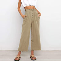 Women Plain Daily Wear Trousers Casual Buttons Palazzo Pant Loose Fit Solid Color Pants