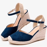 Womens Platform Espadrille Wedges High Heel Sandals with Ankle Strap Buckle Up Shoes