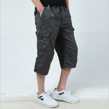 Mens Plain Solid Color Casual Cargo Pants Summer Straight Leg Capri Pants with Pockets