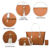 4Pcs Women Leather Handbag Tote Crossbody Shoulder Bag Card Holder Small Pouch