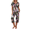 Women Floral Pajama Set Sleepwear Tops with Capri Pants Outfits Ladies Summer Comfy Sleep Nightshirt PJS Set