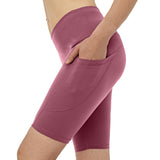 Women Shorts Yoga High Waist Workout Running Sports Elastic Side Pockets Shorts