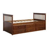 Gplesas Twin Size Captain Bed w/3 Storage Drawers, Trundle Bed Wooden Bed Frame, Solid Wood Platform Guest Bed Walnut