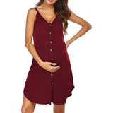 Lumento Pregnant Women Sleepshirt Sleeveless Nightgown Button Down V Neck Pajamas Dress