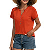 Women Solid Short Sleeve T-Shirt Summer V Neck Blouse Button Tops Casual Pullover Tunic