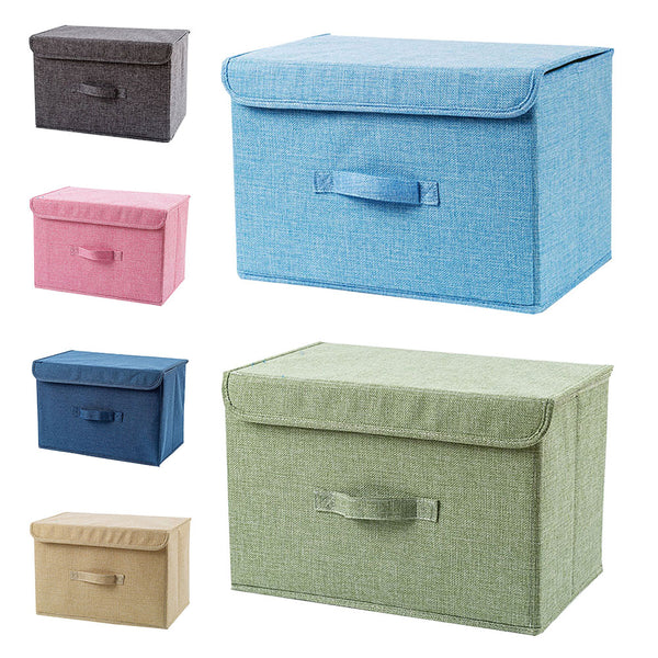 Goory Large Foldable Storage Cube Basket Linen Fabric Storage Bins with Lids and Handle for Clothes, Toys, Magazines, Papers
