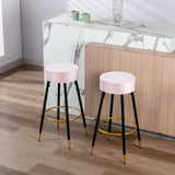 Goory Industrial Round Bar Stools Set of 2, PU Leather 2pcs Barstool 30" Height Dining Chair Stool Counter Stools with Metal Footrest for Kitchen Island Height,Pub Bar Coffee Shop,Gray