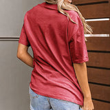 Women Distressed Hole Shirt Short Sleeve Round Neck T Shirt Blouse