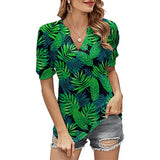 Lumento Women Sexy V Neck T Shirt Casual Summer Floral Print Tunic Tops Blouse
