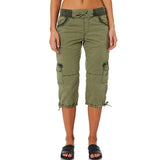 Women With Pockets Capri Pants Comfy Bottoms Loose Fit Casual Cropped Trousers Drawstring Elastic Waist Straight Leg Cargo Pant