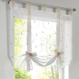 1pc Slot Top Rod Pocket Embroidery Floral Short Window Curtain Tie Up Voile Window Drape Sheer Cafe Tier Tulle Kitchen Scarf Bathroom Valance