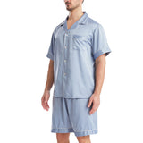 Mens Pajamas Set Solid Color Buttons Tops and Shorts Outfits Set Sleepwear
