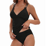 Lady Bathing Suit V Neck Adjustable Strap High Waist Swimwear Two Piece Swimsuit