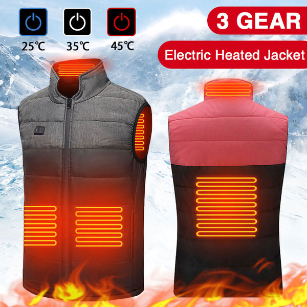 WINWARM Men's Winter Heating Jackets Coats Eletric USB Heated Vest Fast Heat Up Double Button Control Cotton Padded Machine Washable Fit 5V Power Bank