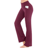 Women High Waist Stretch Yoga Pants Wide Leg Pocket Casual Flared Trousers Pants