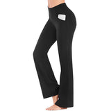 Women High Waist Stretch Yoga Pants Wide Leg Pocket Casual Flared Trousers Pants