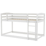 CUH Low Bunk Bed for Kids Bedroom, Twin over Twin Bed,Floor Bunk Bed Frame with Safety Rail, Ladder,Beds Mattress Foundation for Boys Girls, No Box Spring Needed
