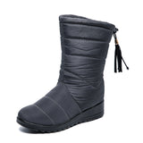 Women Waterproof Winter Snow Boots Wedge Fur Lined Warm Slip On Mid-Calf Booties