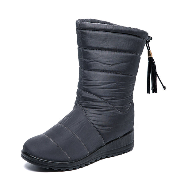 Women Waterproof Winter Snow Boots Wedge Fur Lined Warm Slip On Mid-Calf Booties