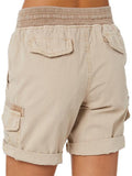 Women's Cotton Linen Wide Leg Cargo Shorts Casual Multi Pockets Loose Fit Shorts