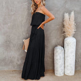 Women's Strapless Maxi Dress Tube Top Bandeau Sleeveless A-Line Dress Sundress