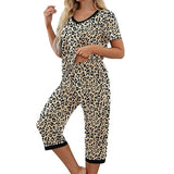 Women Floral Pajama Set Sleepwear Tops with Capri Pants Outfits Ladies Summer Comfy Sleep Nightshirt PJS Set
