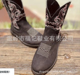 Women's Western Boots Cowboy Mid-Calf Round Toe Leather Shoes Black US Size 10