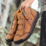 Leather Ankle Boots for Men Zipper Casual Loafers Outdoor Walking Shoes