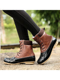Women's Waterproof High Top Boots Lace Up Duck BootsRound Toe Rain Booties Anti Slip