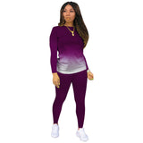 Women Long Sleeve Gradient Color Lounge Wear Set Casual Soft Two Piece Tracksuit