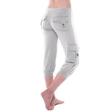 Women Yoga Workout Capris Pant with Pocket Plus Size Fitness Gym Cropped Pants