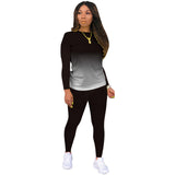 Women Long Sleeve Gradient Color Lounge Wear Set Casual Soft Two Piece Tracksuit