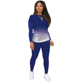 Women Long Sleeve Gradient Color Lounge Wear Set Casual Soft Two Piece Tracksuit