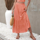 Womens Summer Casual Boho Elastic High Waist Skirts Pleated A Line Swing Beach Maxi Skirt
