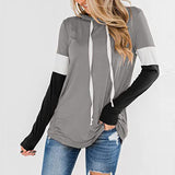 Women's Color Block Casual Loose Hooded Neck Long Sleeve Winter Pullover Hoodie