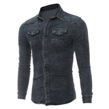 Men's Casual Long Sleeve Denim Shirt Tops Blouse Overshirts Button-Down Pockets