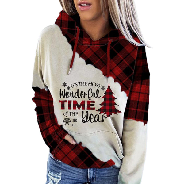 Women's Casual Loose Fit Christmas Tree Printed Hooded Long Sleeve Hoodie Tops